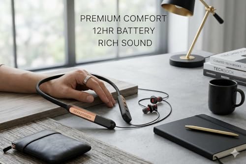 Image of Switch P'R'O Bluetooth Neckband with 60H Playtime, ENC & Passive Noise Cancellation, BT 5.3, Deep Bass Subwoofer, Fast Type-C Charging, Magnetic Metal Earbuds, HD Mic, IPX5- Black