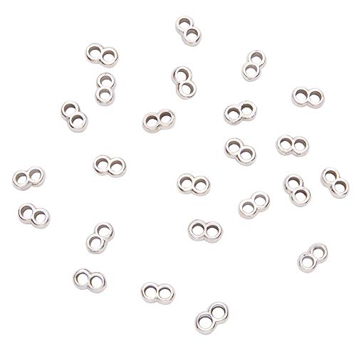 PH PandaHall 25pcs 3mm Stainless Steel Slider Beads 2 Hole Spacer Bead Link Multi-Strand Link Connector for Leather Cord Bracelets Jewelry Making