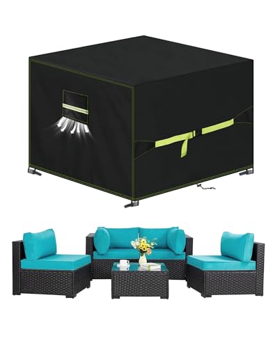 VDISRR Housse Table De Jardin avec évent, 420D Oxford Tissu Housse Salon de Jardin 135x135x75cm, Housses pour Mobilier Bâche de Protection pour Meubles Imperméable,...