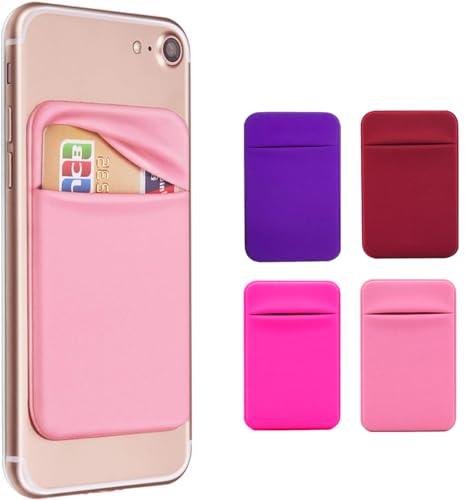 Image of Mizi (4 Pack Adhesive Phone Stretchy Wallet, Card Holder for Back of Phone Stick on Phone Cases for iPhone /Android /Samsung Galaxy - (Pink /HotPink /Purple /Red)