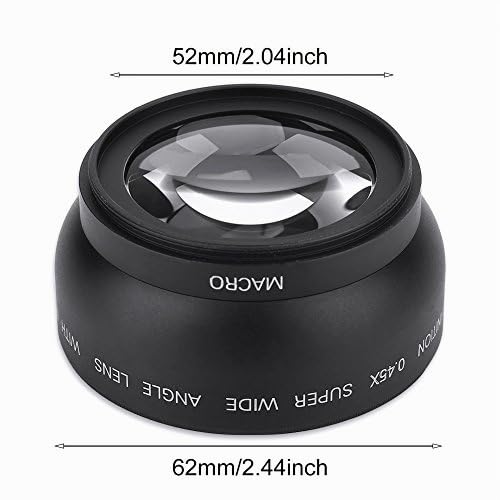 Obiettivo grandangolare 0,45 X universale, macro e nullo per fotocamere reflex e digitali (nero), adatto per lenti filettate da 52 mm