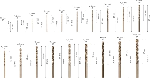Bosch Professional 19 kom. Set svrdla za metal HSS-Cobalt ProBox (za nehrđajući čelik, pribor za bušilice/odvijače), promjer: 1,0 - 10,0