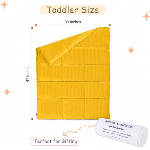 Image of ZPECC Toddler Down Alternative Comforter, 39x47 Hypoallergenic Baby Blanket Quilt, Soft Breathable Lightweight All Season Kids Duvet Insert for Crib Stroller Cot Daycare, Yellow Stripe