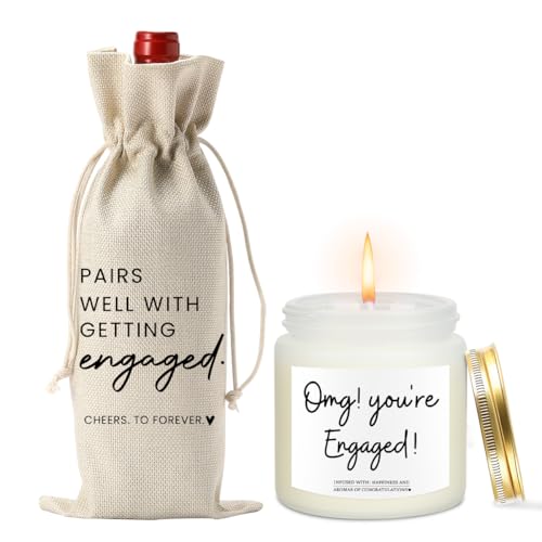 Image of Engaged Gifts Engagement Gifts for Couples Her Engagement Party Decorations | Gift for Couple Wine Bag Scented Candles Set Pairs Well with Getting Engaged Wine Bag Omg Candles