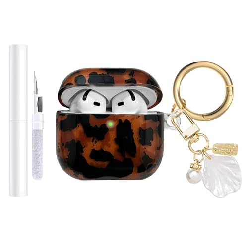 AIIEKZ Compatible with AirPods 4 Case Cover 2024 Soft TPU with Shell Pattern for AirPods 4th Generation Case with Pearl Shell Keychain and Cleaning Kit for Girls Women (Tortoiseshell)