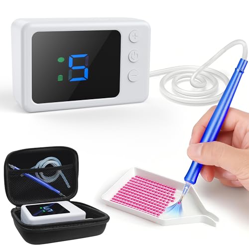 Electric Diamond Art Painting Pen, Cordless Vacuum Diamond Painting Pen with Storage Case, 5 Adjustable Suction Level, Diamond Art Accessories Tools for All Ages, E-Painter No Max Need (Blue)