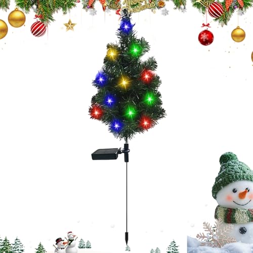 Yhsioaklo Luces solares para árbol de Navidad para decoración al Aire Libre, luz Solar para árbol de jardín con estaca, decoración de Navidad Impermeable para jardín, Patio, Entrada, césped