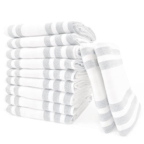 Realm 15" X 25" 100% Cotton Classic Kitchen Dish Towel (12 Pack) | Cuisine Stripe Pebble Grey | Super Absorbent Machine Washable Tea Towels With Hanging Loop #TOP10