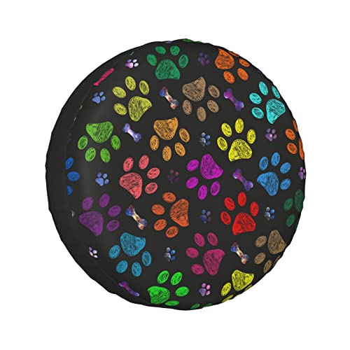 Dog Paw Print Spare Tire Cover Universal Fit for Jeep Trailer Rv SUV Truck Camper Weatherproof Dust-Proof Tire Cover Protector 15