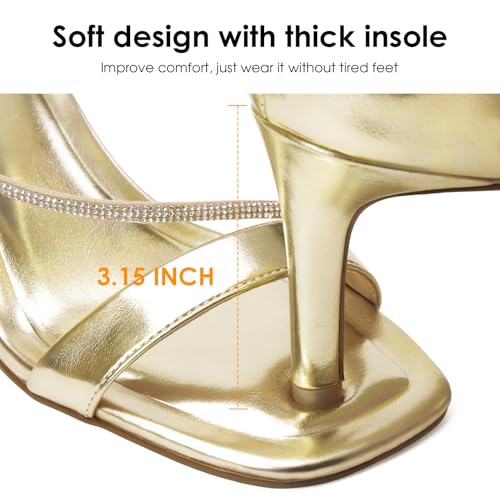 Pasuot Strappy Heels for Women - Open Square Toe Sparkly Stiletto Heel, Rhinestone Straps High Heeled Sandals for Party Prom Homecoming Office Wear, Gold Silver Black Nude, Not for Wide Feet2