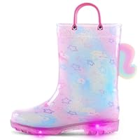 K KomForme Toddler Light Up Rain Boots for Girls Boys Waterproof Rain Boots with Handles Outdoors