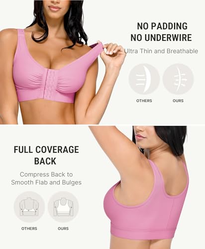 Image of FeelinGirl Post Surgery Compression Bra for Women's Front Closure Bra with Adjustable Straps Wirefree