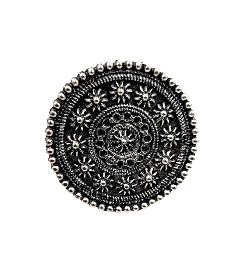 Just In Jewellery Oxidized Silver Trendy Round Engraved Big Cocktail Jumbo Adjustable Ring For Girls & Women (B0BSS635F9) Amazon Price History, Amazon Price Tracker