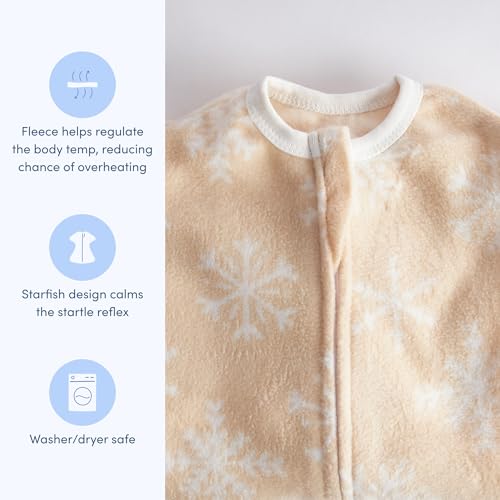 Image of SleepingBaby Zipadee-Zip Fleece Transition Swaddle - Arms-Out Wearable Blanket for Baby Sleep, Soft Breathable Fleece 0.8 TOG - Snowflakes, Medium (6-12 Month)
