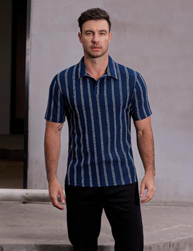 Mens Casual Polo Shirts Short Sleeve Summer Vacation Beach Golf Shirt | Lightweight, Stretchy, Textured, Striped, Golf, Collared, Vintage, Party, Office, Holiday, Wedding, Daily, Business, Fashion miniatura 2
