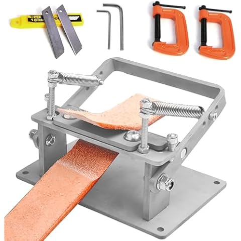 Manual Leather Splitter Set Leather Skiving Machine Cowhide Thinning Shovel Edge Skiving Tools Leather Paring Peeling Machine DIY Belt Strap Cutting with Blade, Fixing Bracket Cover