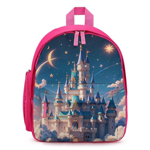 Cool Aesthetic Castle Backpack for Men Women, Durable Small Bookbag Lightweight Daypack for Travel, Hiking, Pink-style