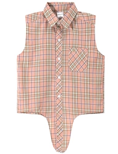 Image of Noomelfish Girls Sleeveless Button Down Shirt Tie Knot Blouse Western Cowgirl Outfit (5-12 Years)