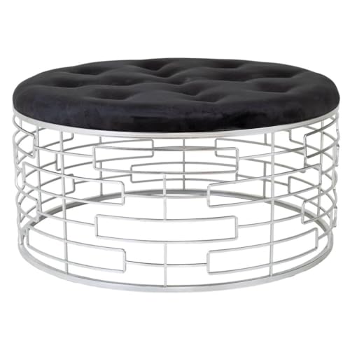WANDERLUST DECO Banc Rond en Velours Noir et métal argenté d91,5x47