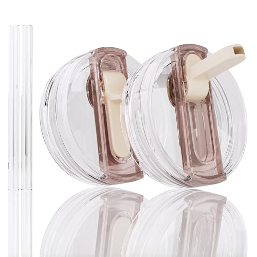 CeleVista 2 Pack 40 oz Flip Straw Lid for STANLEY Quencher ProTour and H2.0 FlowState Tumbler(Only for STANLEY Tumbler), Leakproof Lid, No Spill & Easy to Use Reusable Cover(Cream)
