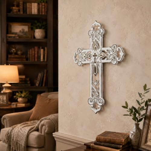 Cruz de pared hollow out diseño FDL blanco para decoración de interiores 5