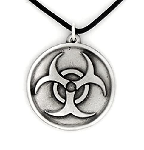 DH Pewter Biohazard Gothic Zombie Symbol Pendant Necklace, Grey