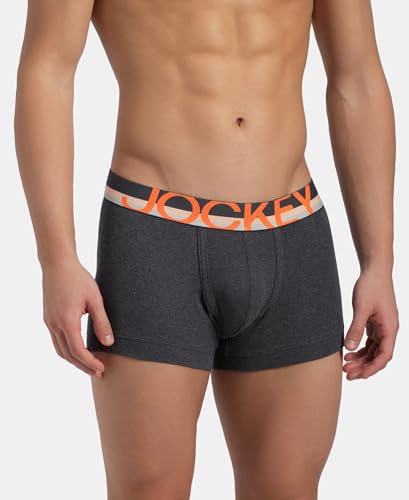 Image of Jockey FP03 Men's Super Combed Cotton Rib Solid Trunk with Ultrasoft Waistband (Pack of 2) Charcoal Melange XL