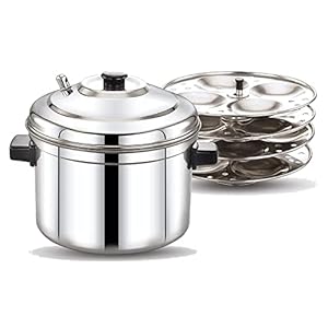 BMS Lifestyle Stainless Steel Idli Pot – 4 Plate with 4 Cavity Each (Total – 16 Idlies) Idli Maker (Stainless Steel, LPG…