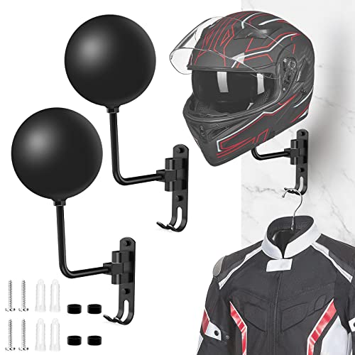 Jeebel Support de Casque Moto, Porte de Casque Mural de Rotation 180° Affichage avec Double Crochet Suspension pour Rangement Exposition Décorative de Casques de Moto Vélo Baseball