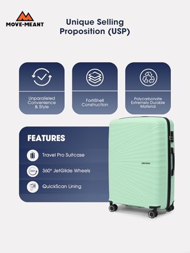 Image of Move-Meant Travel Crew Small, Medium & Large 55, 66 & 75 Cm Suitcase 8 Wheels Number Lock Poly Carbonate HPS Green Trolley Bag for Men & Women | 360 Degree Wheeling System Luggage