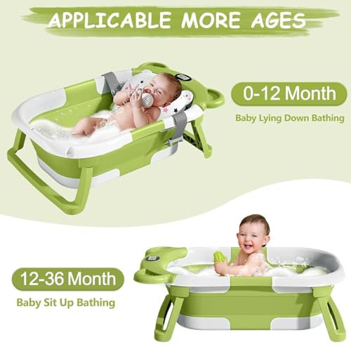Image of TPN Collapsible Baby Bathtub, Baby Bath Tub with Soft Cushion & Real-Time Thermometer, Baby Bathtub Infant to Toddler Tub (0-36 Months), Portable Newborn Travel Bath Tub