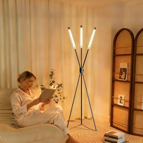Image of Lightdot LED Tripod Floor Lamps for Living Room, Stepless Dimmable Modern Standing Tall Lamp with 360 LED LampHead,Mid Century Industrial Floor Lamp for Bedroom /Sofa Beside /Corner Decor-Black