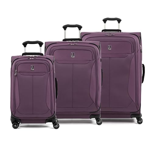Image of Travelpro Tourlite Softside 3-Piece Set, Expandable Luggage, 4 Spinner Wheels, Lightweight Suitcase, 21 inch Carry-On, 25 inch Checked Medium, 29 Check Large, Deep Purple