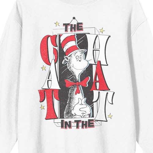 Bioworld Dr. Seuss The Cat In The Hat Adult White Crew Neck Long Sleeve Sweatshirt2