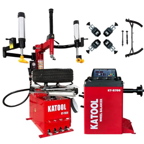 Image of KATOOL 2.0HP Tire Changer Bead Blaster Wheel Balancer Machine Combo with Motorcycle Adaptor Tire Changer Machine Tire Machine, Inside clamp14-26 inch with φ8 Inch Cylinder (24lbs Adaptor)