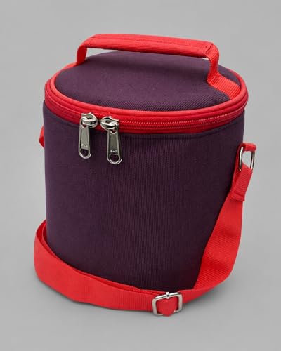 Image of Maroon Insulated Lunch Bag, Polyester, Water Resistant, Classic Style, for Office, School and Travelling, 1 Litre (Without Containers, Size-6.5 X 6 X 6)