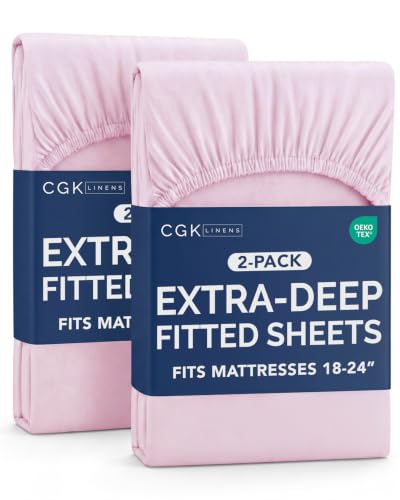 Image of CGK Linens 2 Pack Extra Deep King Fitted Sheets - Light Pink