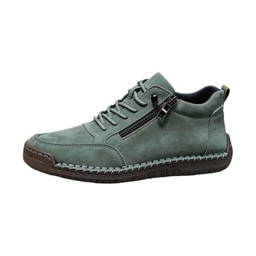 Zapatos casuales unisex con cremallera lateral, cómodos zapatos planos para correr, mocasines lisos de moda, Verde oscuro., 48 EU