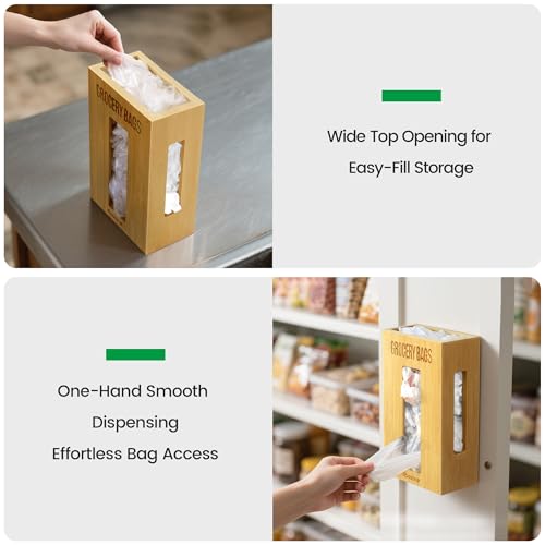 Extra Large Bamboo Grocery Bag Holder & Plastic Bag Organizer, Under Sink Cabinet or Wall Mounted Storage, Space-Saving Dispenser for Kitchen, Pantry, Garage, Laundry Room - Image 5