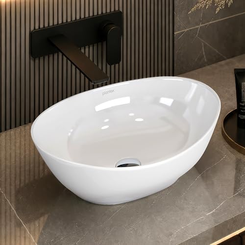 Image of Plantex Ceramic Basin /Wash Basin for Bathroom /Tabletop Wash Basin /Bathroom Basin (Cadiz, White)