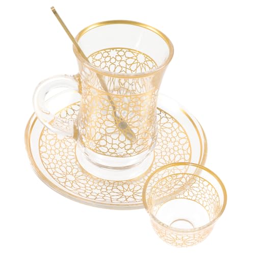 MOLUCKFU 復古金縁ガラス製カップ ソーサー 軽量ミルクカップ兼用 おしゃれ 来客用水 コーヒー兼用 家 オフィス用