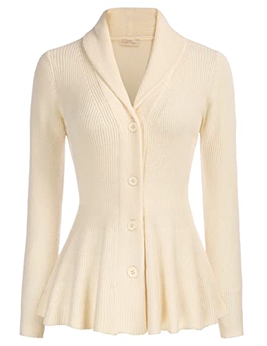 Image of Belle Poque Women Vintage Cardigan Sweater Shawl Lapel Button Down Sweater Outwear Coat