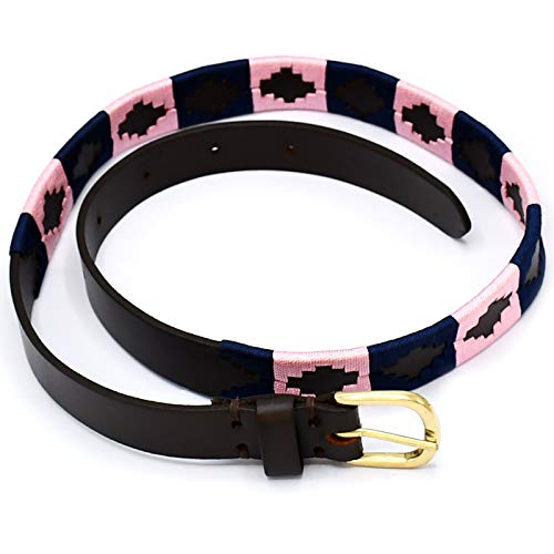 Polo Belt Hand-Stitched leather belt Navy Blue & Pink Color 36" BLT-072