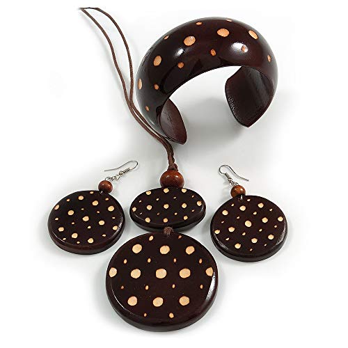 Colgante largo de madera de alta calidad pulida a mano con pendientes y brazalete artesanal