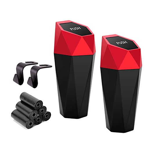 Ginsco-Car-Trash-Can-Cup-Holder-2-Pack-Mini-Car-Trash-Can-with-Lid-Car-Accessories-for-Interior-Leakproof-Small-Trash-Cup-for-Car-Home-with-Additional-2-ABS-Hooks-and-90pcs-Trash-Bags-Red Ginsco Car Trash Can Cup Holder, 2 Pack Mini Car Trash Can with Lid, Car Accessories for Interior, Leakproof Small Trash Cup for Car, Home with Additional 2 ABS Hooks and 90pcs Trash Bags Red - Image 1