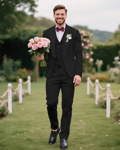 Wemaliyzd Men's 3 Pieces Wedding Suit Slim Fit Jacquard Blazer Vest Pants2