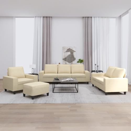 Homgoday 4-TLG. Sofagarnitur Creme Stoff Wohnzimmersofa Sitzsofa Sofa Couch Loungesofa Gästesofa Polstersofa Couchgarnitur Sitzmöbel für Wohnzimmer Büro