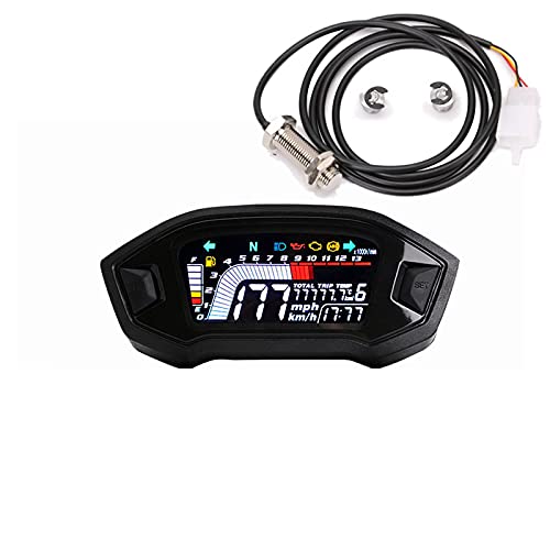 ELING Universal Motorcycle Speedometer Tachometer Fuel Level LCD Digital Odometer Gauge for 2 and 4 Cylinder Types with Black (Motorcycle Gauge+Sensor)