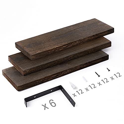 Mkono Rustic Wood Floating Shelves Wall Mounted Shelving Set Of 3 Decorative Wall Storage Shelves With Lip Brackets For Bedroom, Living Room, Bathroom, Kitchen, Hallway, Office #TOP5