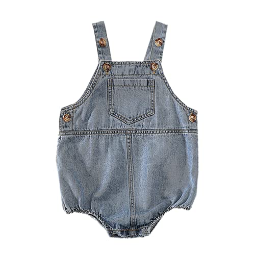 DINGDONG'S CLOSET Baby Toddler Boy Girl Denim Pocket Shortall Jean Triangle Short Overalls(9-12M)